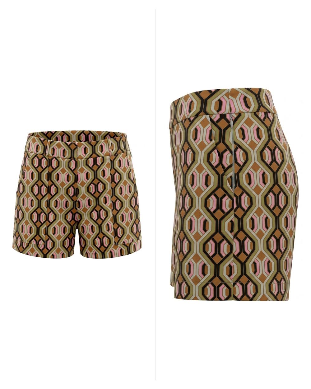 LA9 Marciano Guess Brown Geometric Retro Print Stretch  Shorts Women Size 8